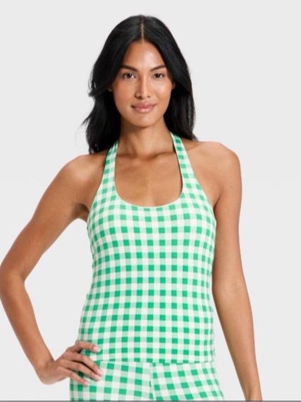 all in motion Green and White Gingham Halter Tank Top